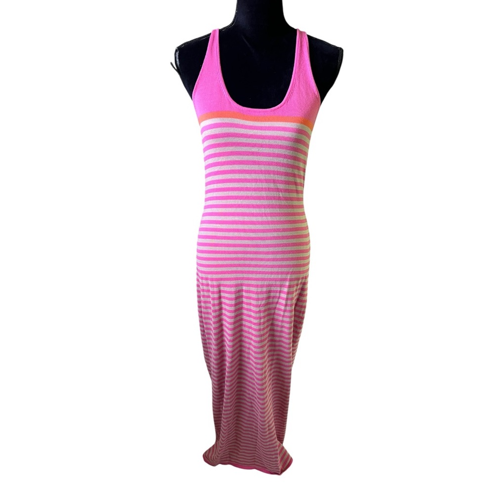 Trina Turk Pink Tan Striped Knit Racerback Tank Maxi Dress Womens Small